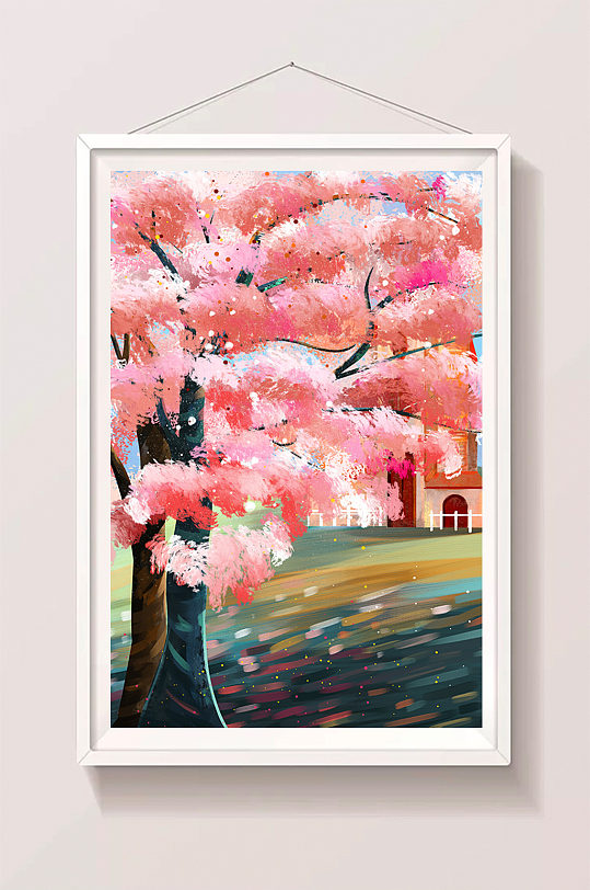 浪漫手绘粉色树木插画