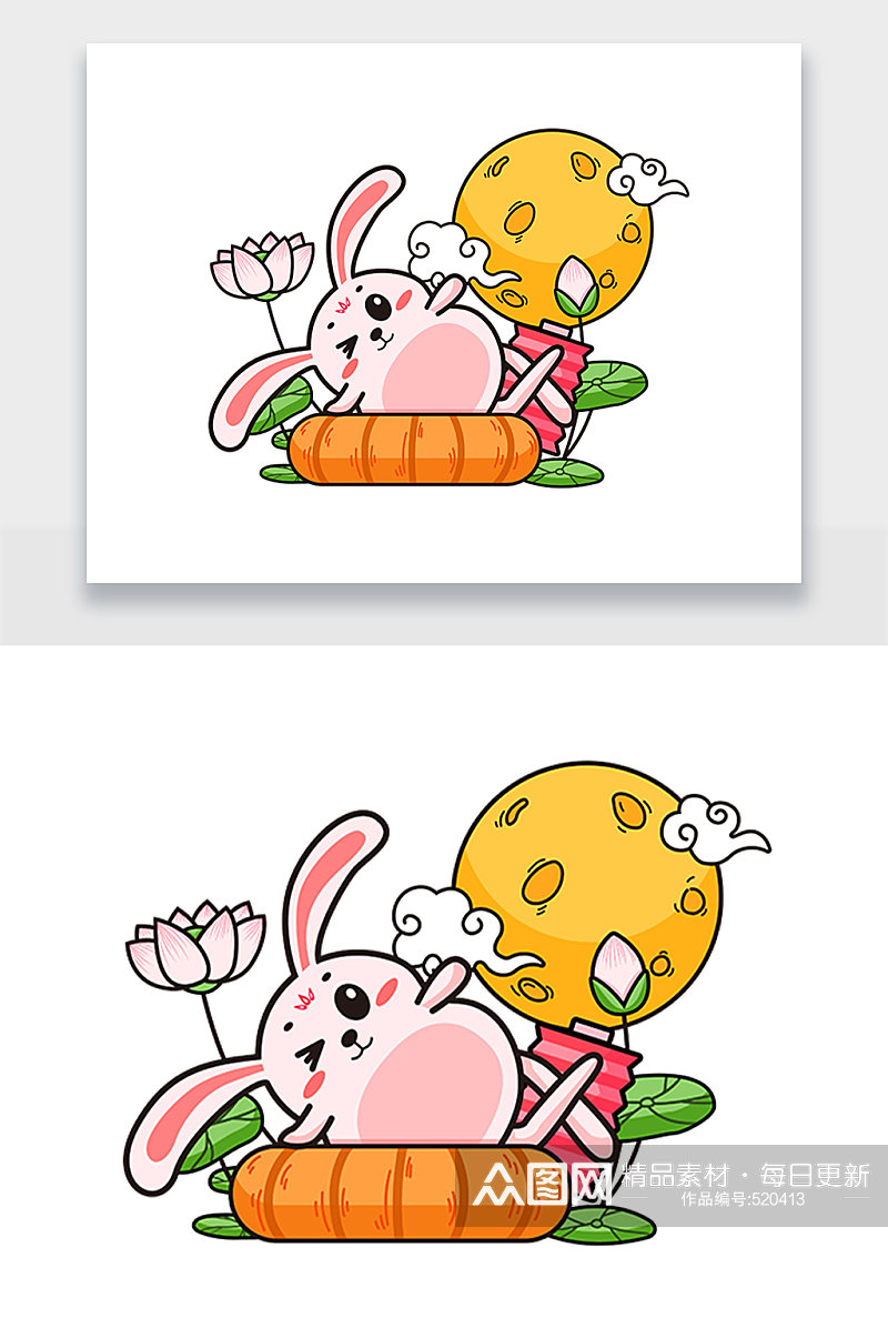 可爱萌兔中秋节手绘插画素材