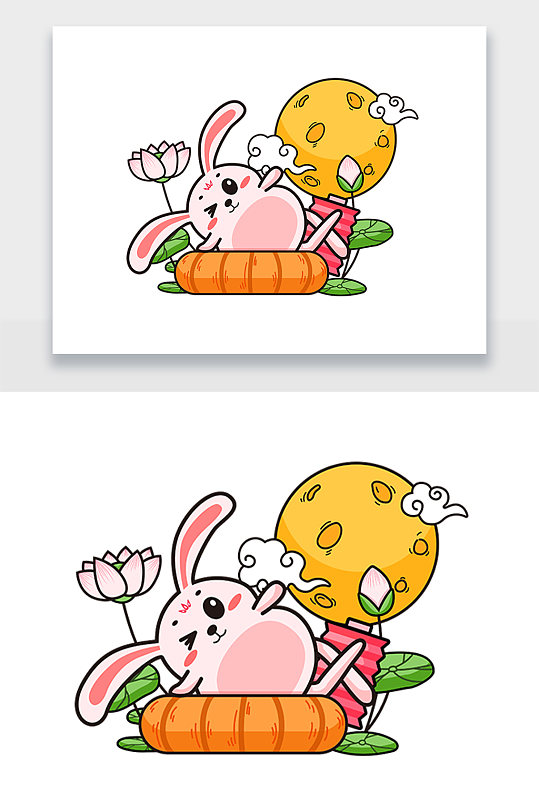 可爱萌兔中秋节手绘插画