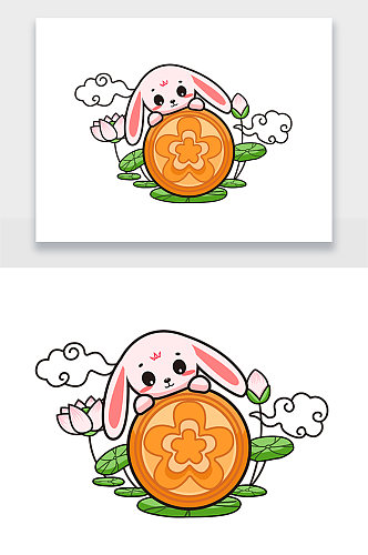 可爱月饼兔子手绘插画
