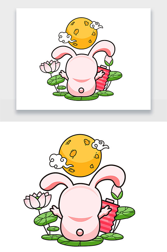 中秋节玉兔手绘线插画