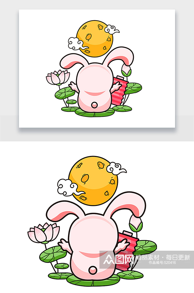 中秋节玉兔手绘线插画素材
