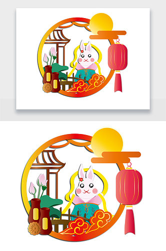 中式嫦娥玉兔剪纸设计