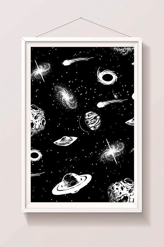 黑白星球飞碟潮酷插画立即下载现代媒体宣传广告手机视频模板立即下载