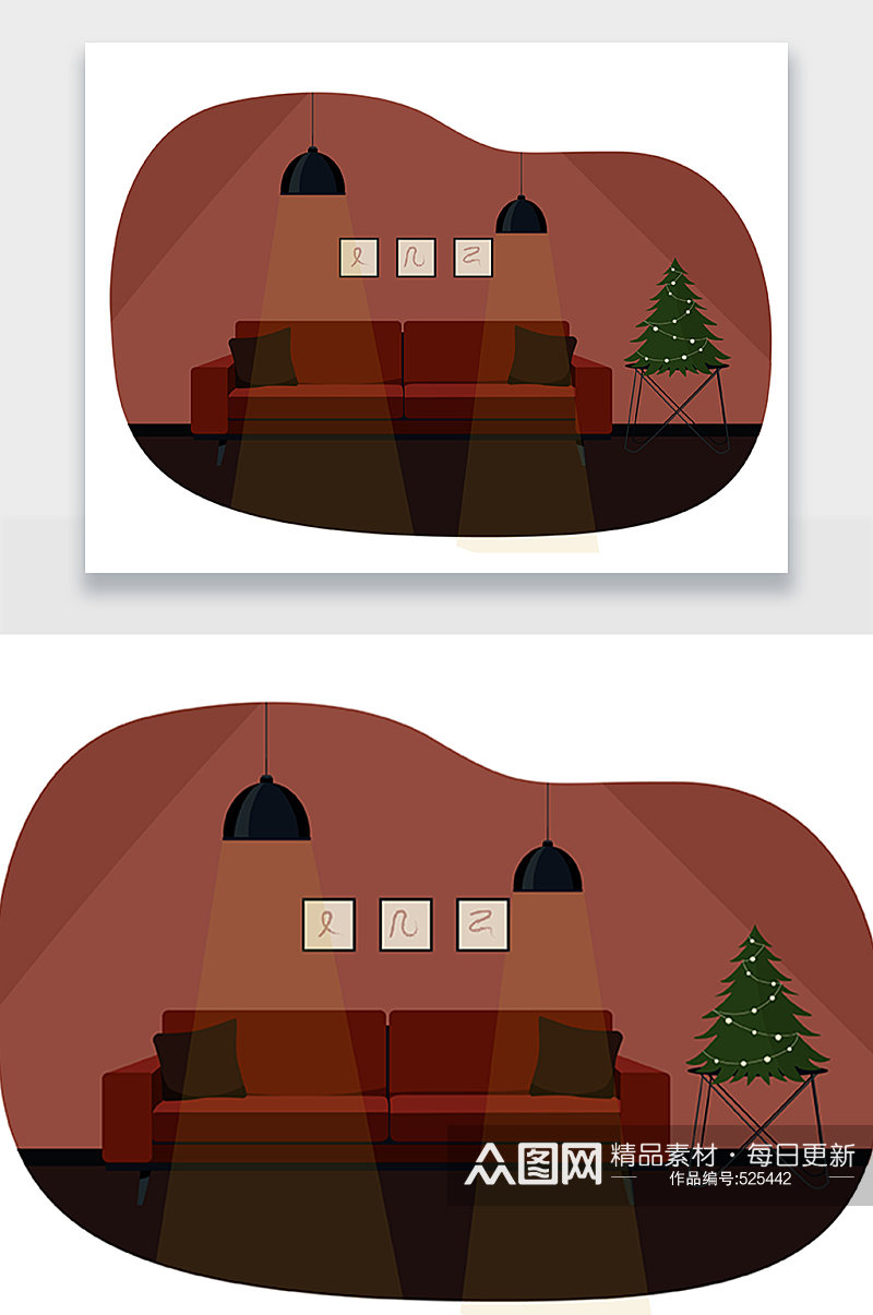 圣诞节家居设计插画室内场景素材