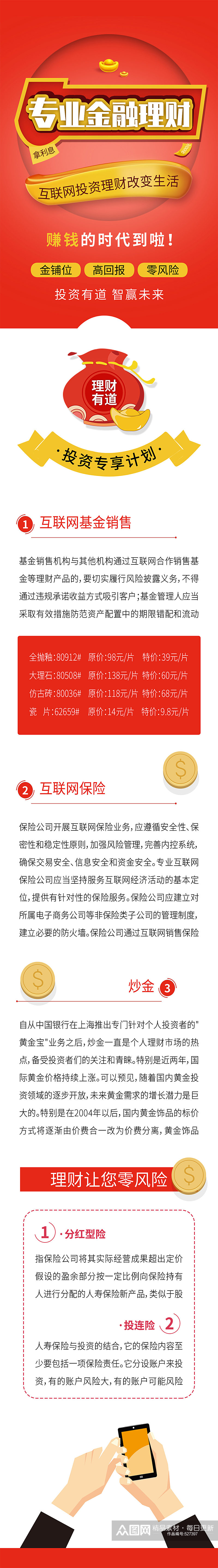 专业金融理财宣传UI长图素材