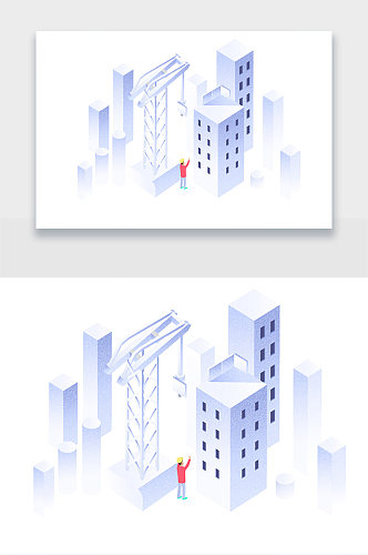 简约城市建筑创意插画免扣背景