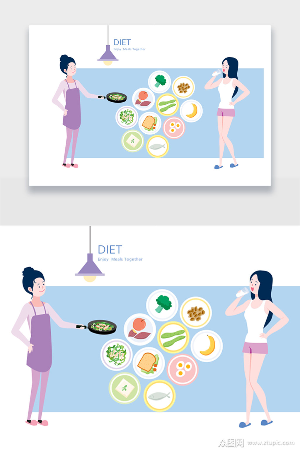 营养早餐美食展示插画