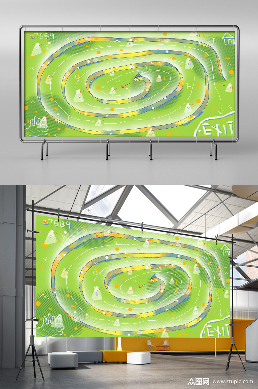 绿色简约手绘地图插画素材