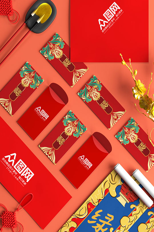 新年新春红包包装设计样机春节物料 中式礼品