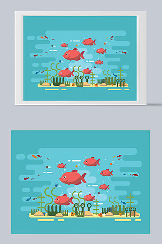 海底世界红色鱼群矢量图插画