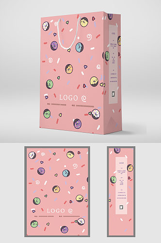 粉色甜点甜甜圈手提袋包装设计