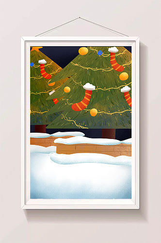 圣诞树简约手绘海报背景插画