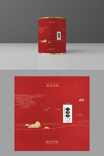 中式中国茶红色铁罐包装设计茶叶包装中式礼品