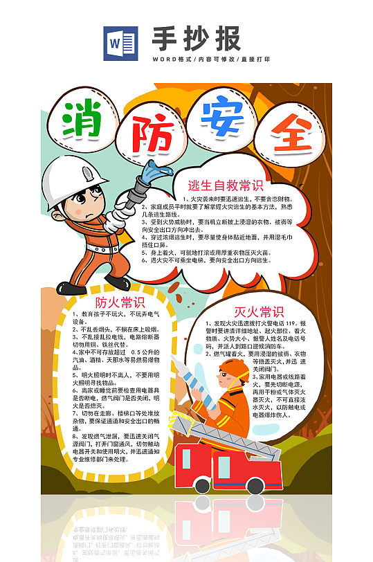 消防安全逃生图图片自救宣传小报-众图网