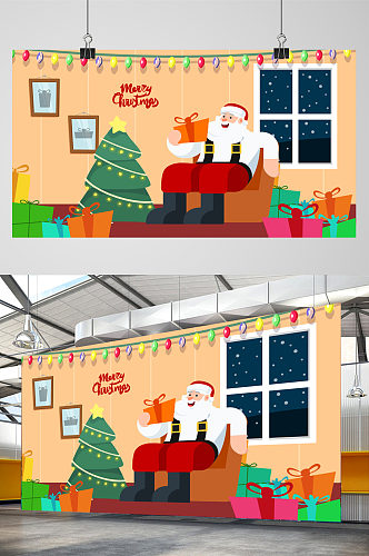 圣诞老人的礼物温馨插画