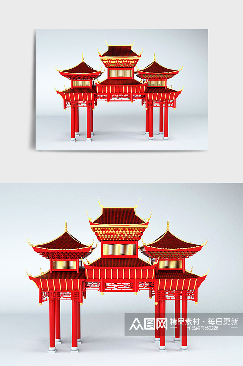 楼厅C4D新年美陈立体摆设建筑素材