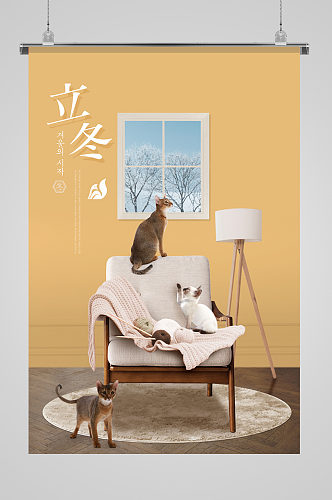 韩国立冬节日猫海报
