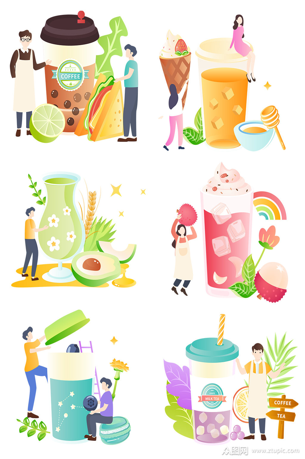 创意果汁饮料店铺手绘插画