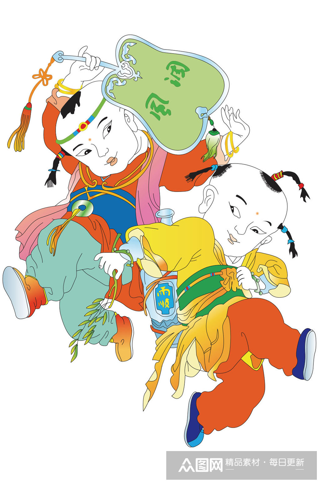 风调雨顺年画娃娃插画设计素材
