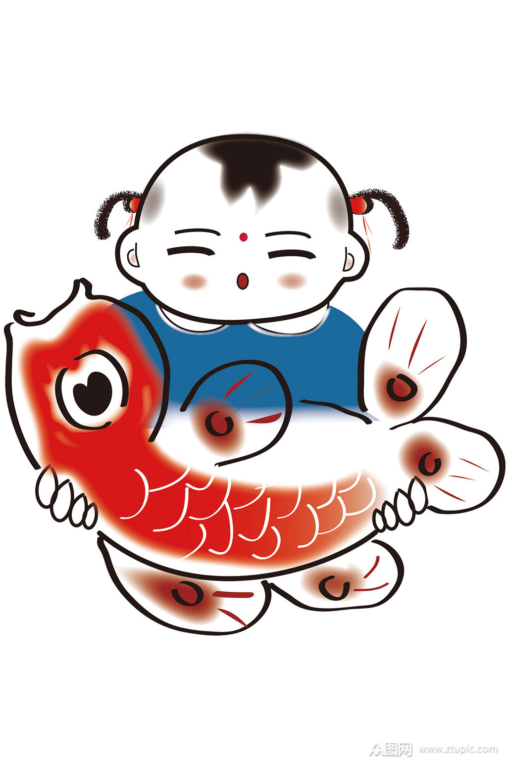 抱鲤鱼年画童子年画娃娃插画