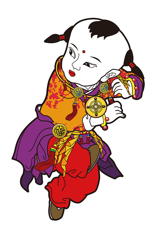 中国新春福娃传统手绘插画