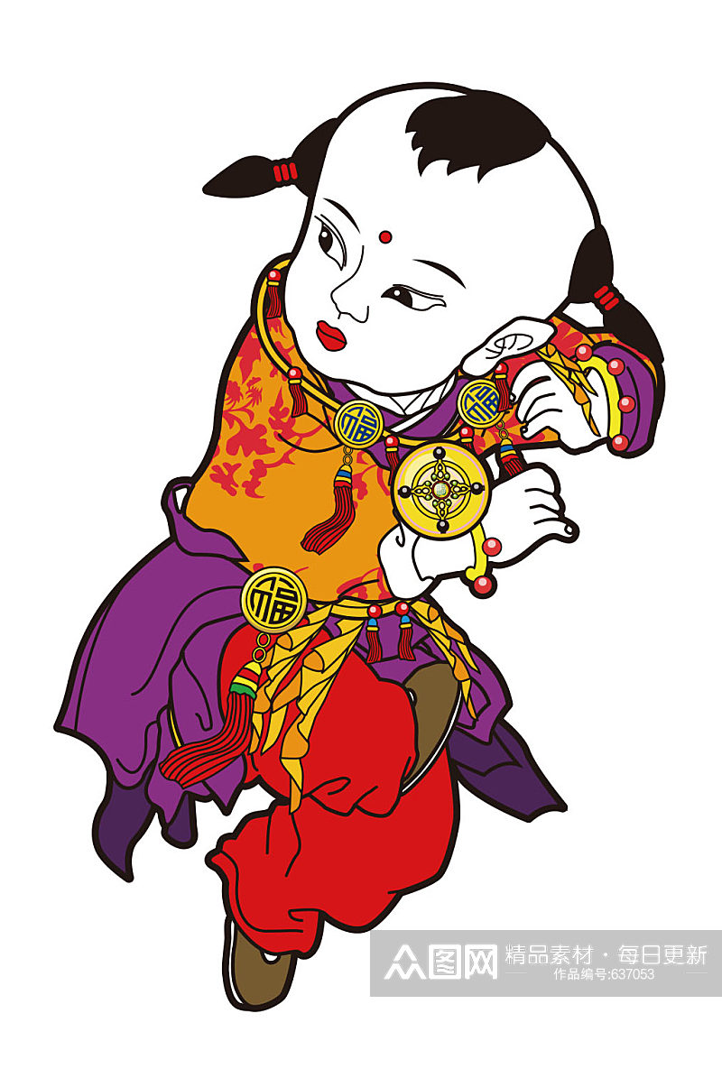 中国新春福娃传统手绘插画素材