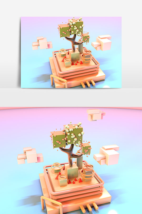 创意时尚树木立体电商场景-众图网