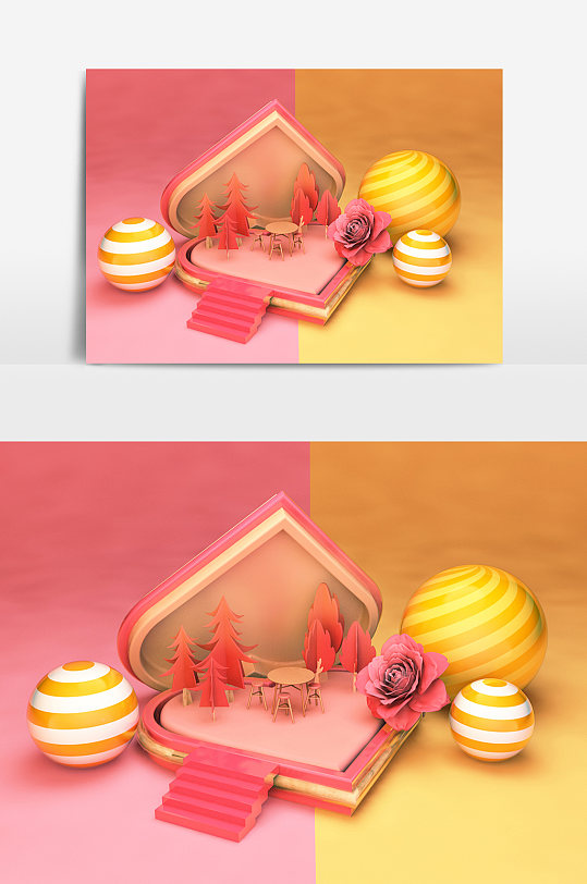 爱心礼盒浪漫场景电商背景 情人节电商场景-众图网