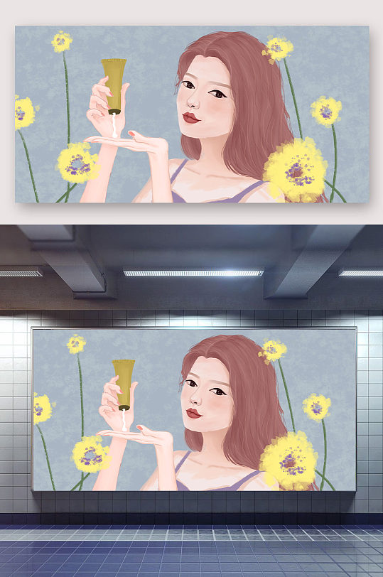 手绘文艺水乳女孩插画