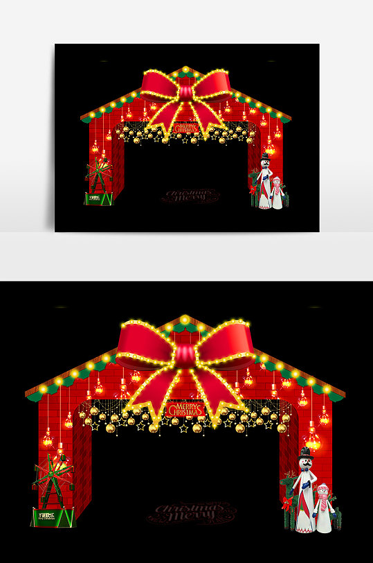 圣诞节蝴蝶结灯光门框设计圣诞节美陈