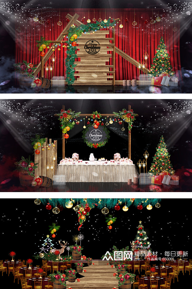 圣诞节餐厅舞台美陈设计素材