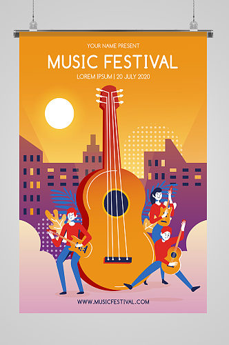 吉他音乐节创意插画 乐队海报