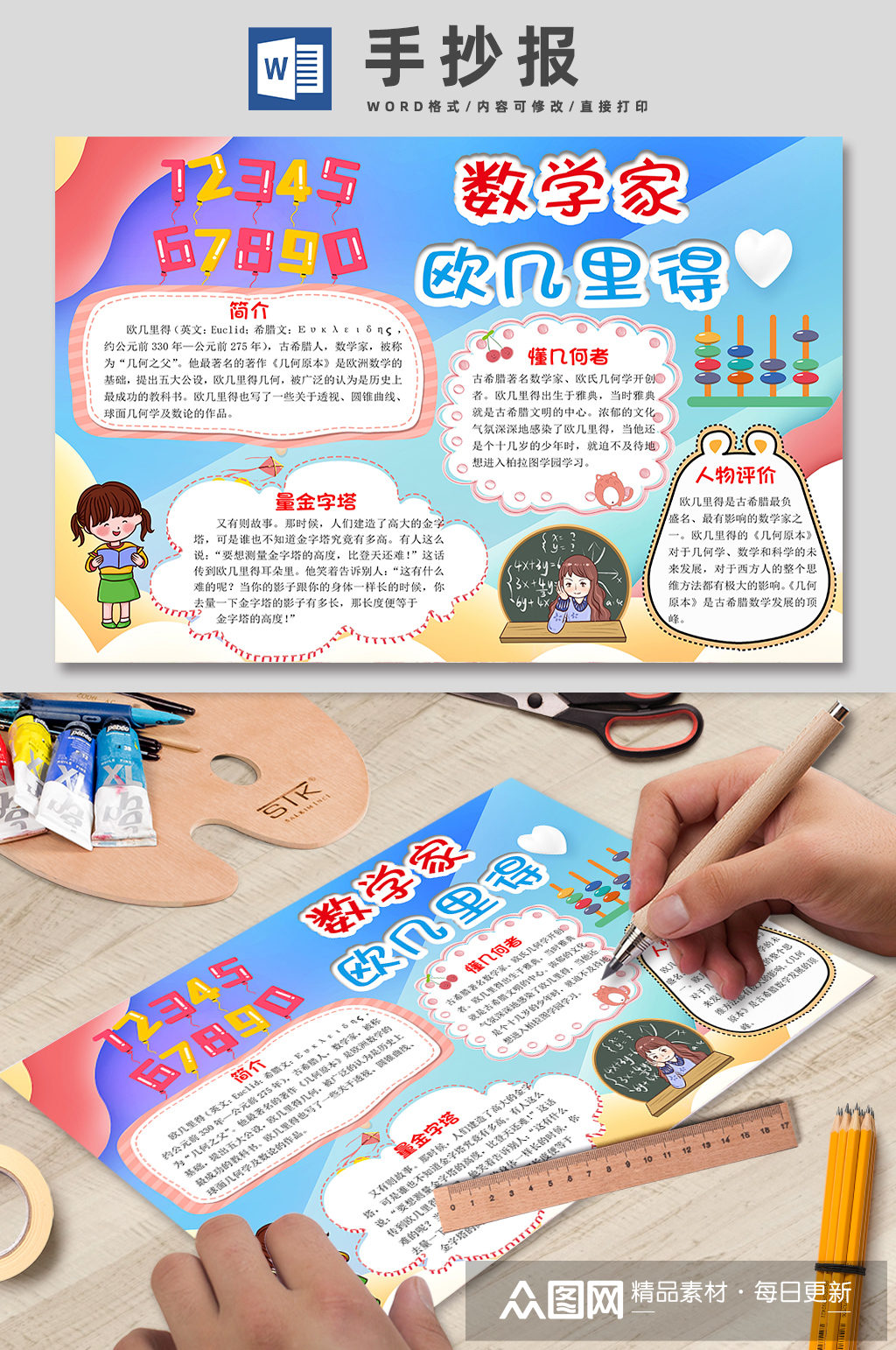 数学家欧几里得手抄报模板