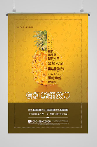 有机鲜甜菠萝水果海报