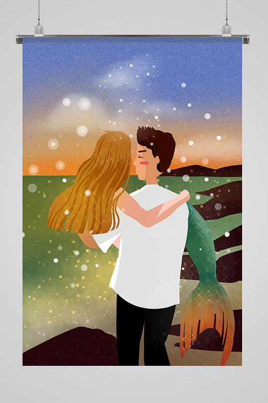 蓝色卡通可爱美人鱼海报