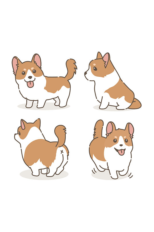 手绘短腿柯基狗 狗元素