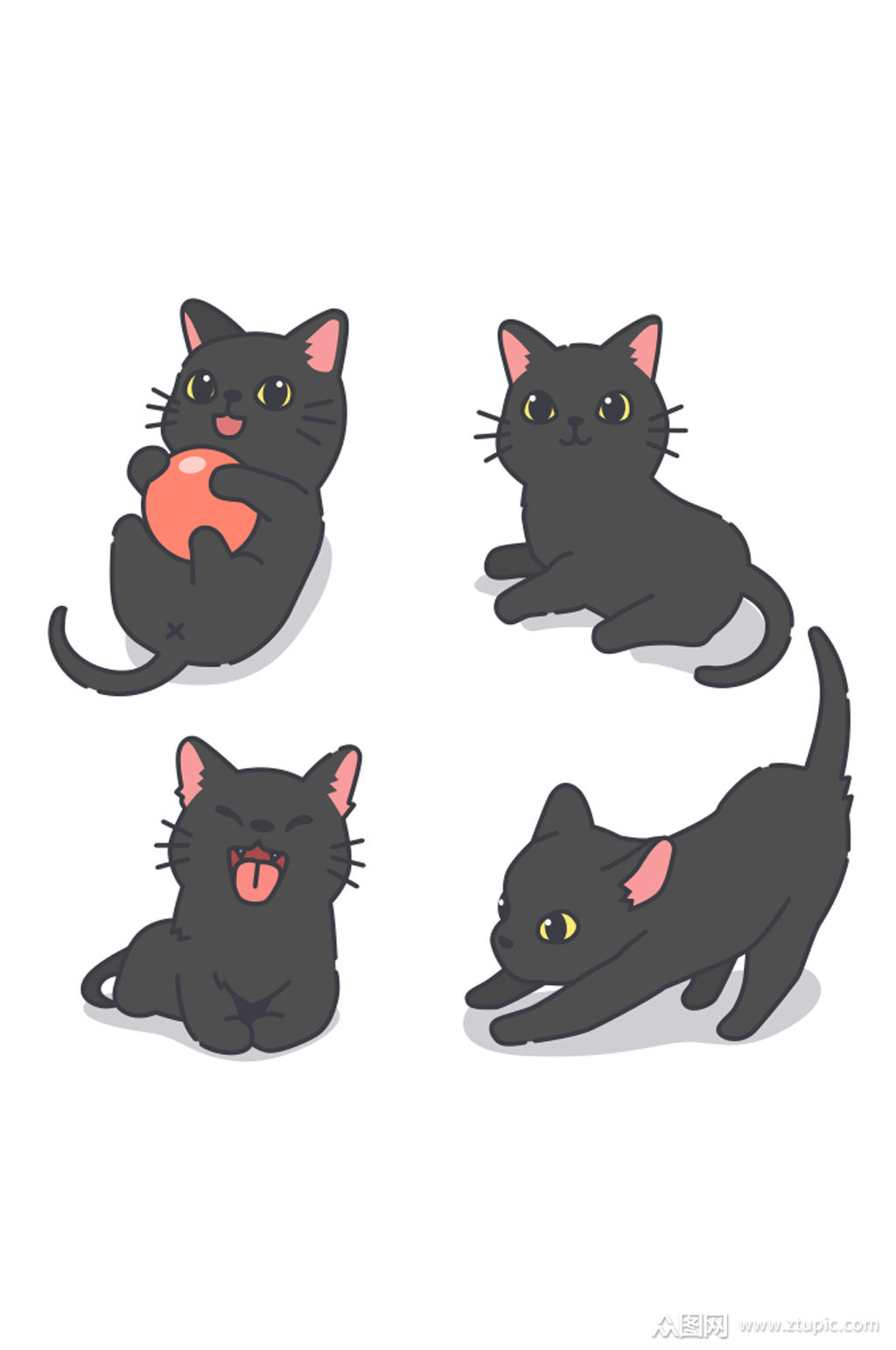 黑色可爱手绘猫咪png