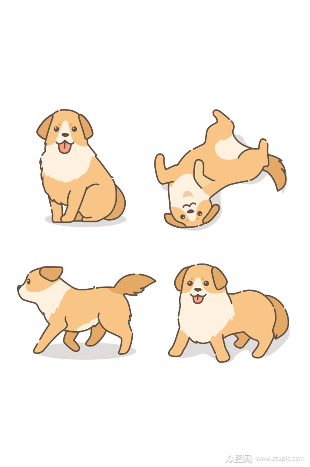 可爱手绘黄色小狗免扣元素