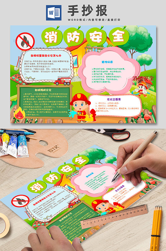 校园火灾消防安全手抄报-众图网
