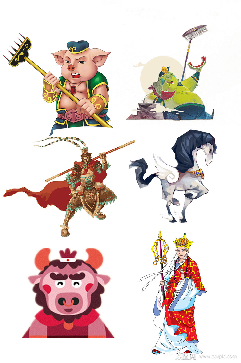 手绘风西游记免扣元素素材