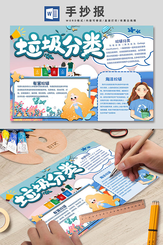 海洋垃圾分类宣传手抄报
