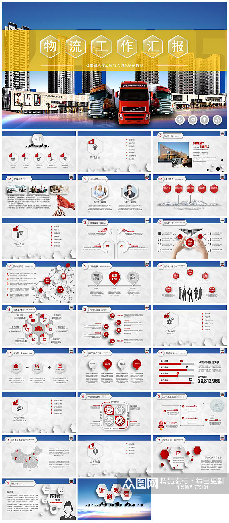 物流工作汇报时尚PPT模板素材