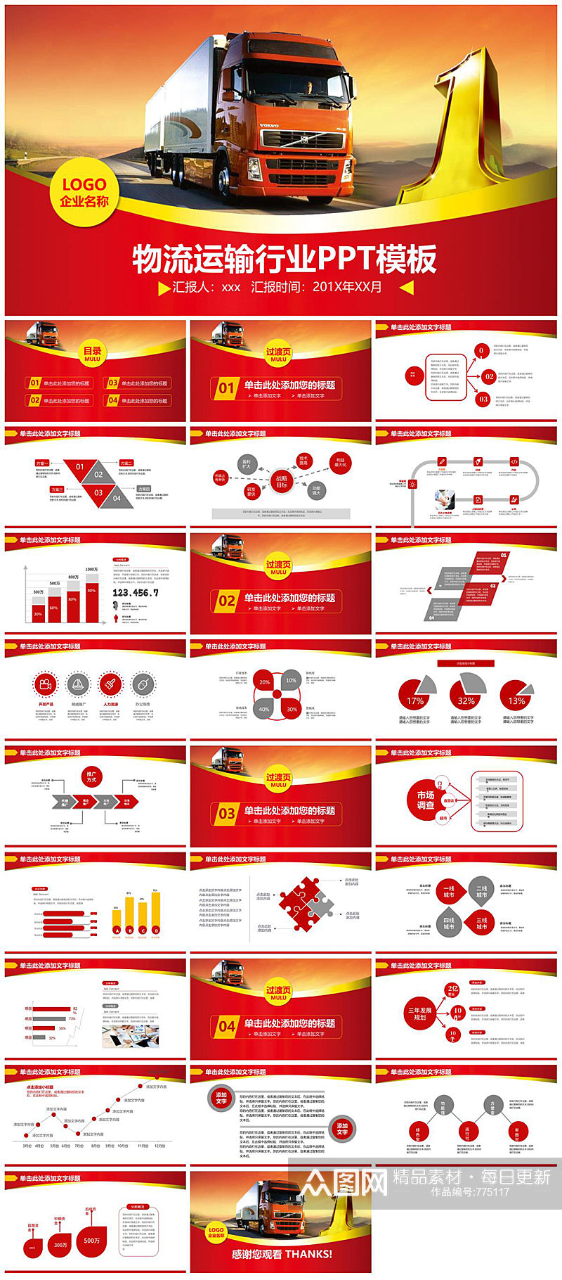 红色大气物流运输行业PPT素材