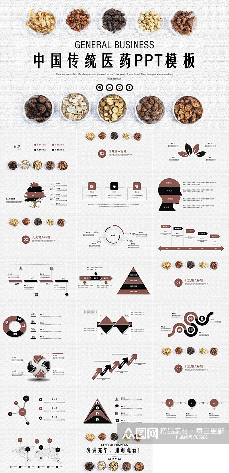 中国传统医药简约PPT模板素材