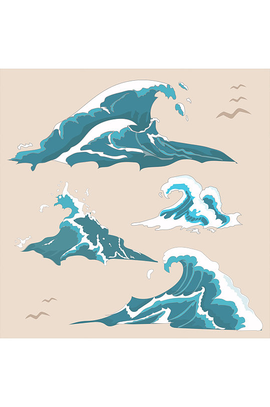 海浪纯熟画风免扣元素