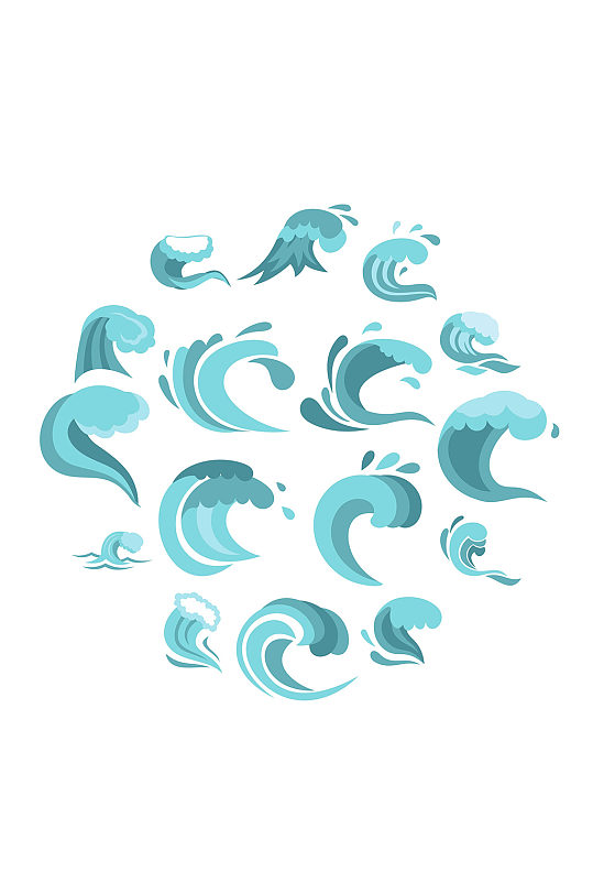 简约卡通小清新浪花免扣元素蓝色浪花展板