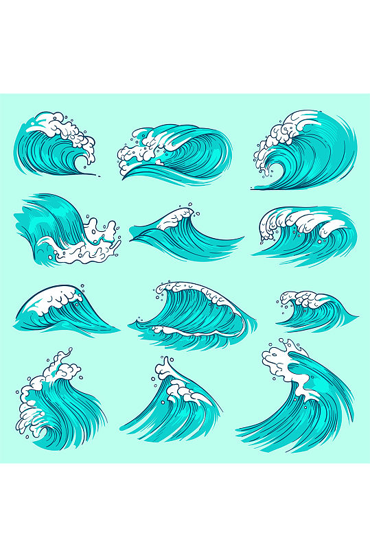 漫画风蓝色海浪免扣元素-众图网