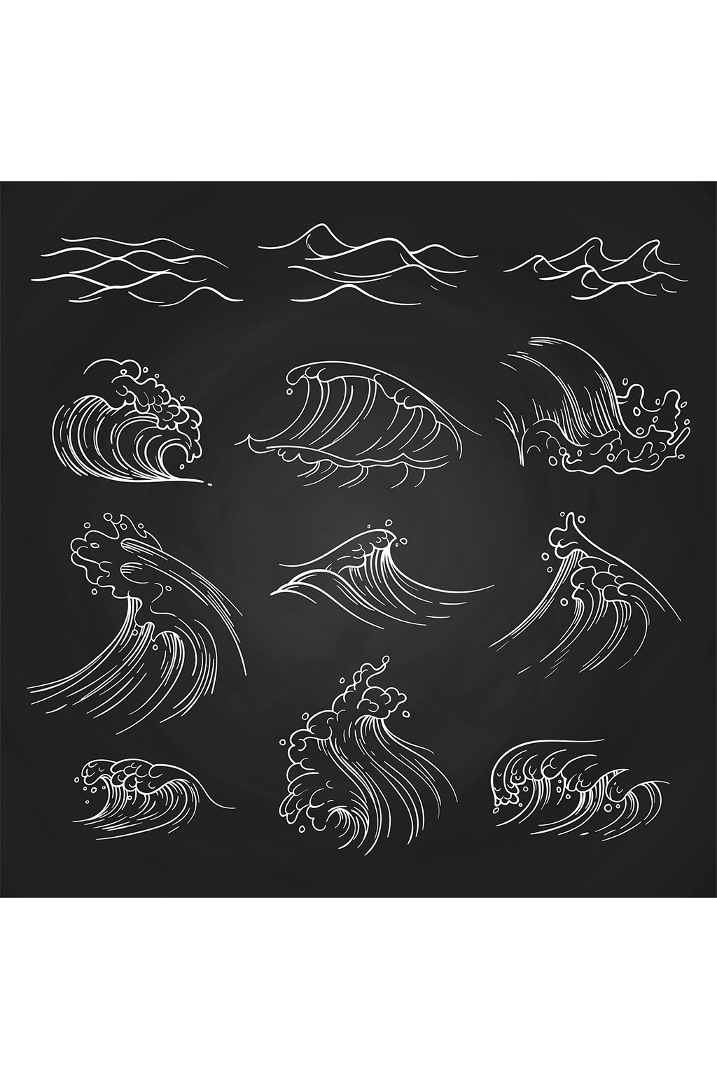 黑白手绘海浪线条免扣元素蓝色浪花展板