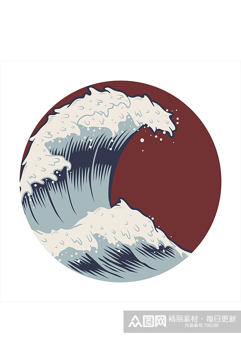 日式海浪圆形免扣元素素材